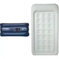 LifeGoods Luftmatratze - Für 1 Person - Mit integrierter Pumpe - Blau/Weiß