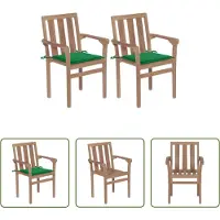 The Living Store Gartenstühle 2 Stk. mit Grünen Kissen Teak Massivholz