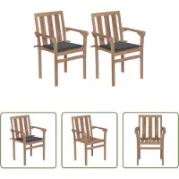 The Living Store Gartenstühle 2 Stk. mit Anthrazit Kissen Massivholz Teak