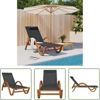 The Living Store Sonnenliege mit Kissen Grau Textilene und Massivholz Pappel
