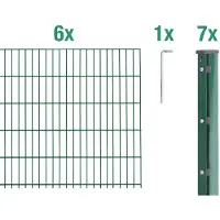 Alberts Doppelstabmattenzaun 6-5-6, Matten 2,50 m, Höhe 1,23 m, Länge 15 m, grün, Zaun als Komplettset, Pfosten mit Abdeckleiste 60x40 mm