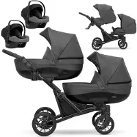 Kunert Kinderwagen BOOSTER 3 in 1 Komplettset Zwillingskinderwagen Geschwisterwagen Zwillingsbuggy Doppelkinderwagen (Graphit)