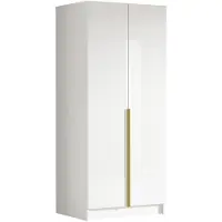Mirjan 24 Kleiderschrank Bono I, Schlafzimmer, Drehtürenschrank, mit Kleiderstange, Modern, Garderobenschrank, Metallgriffe (Farbe: Weiß / Weiß Hochglanz + Gold)