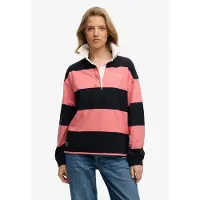 Superdry Langarm-Poloshirt "HERITAGE STRIPE RUGBY TOP" Oversize-Passform, aus Baumwolle und Single Jersey, mit Polokragen