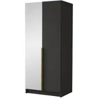 Mirjan 24 Kleiderschrank Bono II, Schlafzimmer, mit Spiegel, Drehtürenschrank, mit Kleiderstange, Modern, Garderobenschrank, Metallgriffe (Farbe: Schwarz / Schwarz + Gold)