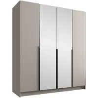 Mirjan 24 Kleiderschrank Santi II, Schlafzimmer, mit Spiegel, Drehtürenschrank, mit Kleiderstange, Modern, Garderobenschrank, Metallgriffe (Farbe: Cashmere / Cashmere + Schwarz)