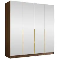 Mirjan 24 Kleiderschrank Santi III, Schlafzimmer, mit Spiegel, Drehtürenschrank, mit Kleiderstange, Modern, Garderobenschrank, Metallgriffe (Farbe: Nuss Warmia + Gold)
