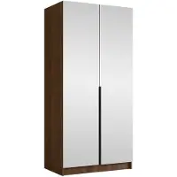 Mirjan 24 Kleiderschrank Bono III, Schlafzimmer, Spiegel, Drehtürenschrank, Metallgriffe (Farbe: Nuss Warmia + Schwarz)