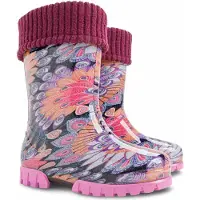 Demar Kinder Gummistiefel Gefüttert Regenstiefel mit Einlage Pfauenfedern Reflektiernd 30/31