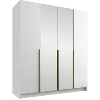 Mirjan 24 Kleiderschrank Santi II, Schlafzimmer, mit Spiegel, Drehtürenschrank, mit Kleiderstange, Modern, Garderobenschrank, Metallgriffe (Farbe: Weiß / Weiß + Gold)