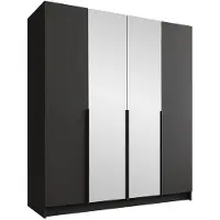 Mirjan 24 Kleiderschrank Santi II, Schlafzimmer, mit Spiegel, Drehtürenschrank, mit Kleiderstange, Modern, Garderobenschrank, Metallgriffe (Farbe: Schwarz)