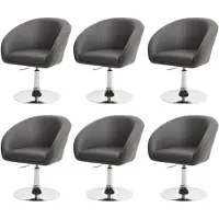 Mendler 6er-Set Esszimmerstuhl MCW-F19, Küchenstuhl Drehstuhl Loungesessel, drehbar höhenverstellbar Kunstleder grau