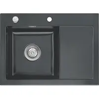 SYSTEMCERAM Flächenbündige Spüle MERA 70 F Schiefer mit Becken links u. Excenterbedienung