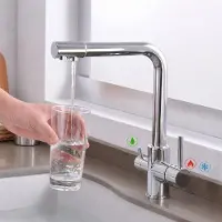 Traumheim 3-Wege Wasserhahn mit Filter, 360° drehbare Küchenarmatur, Kalt-Warm-Trinkwasser, Doppelhebel, 2 Sprühmodi, Edelstahl