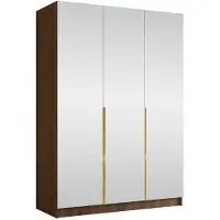 Mirjan 24 Kleiderschrank Calia III, Schlafzimmer, Spiegel, Drehtürenschrank, Metallgriffe (Farbe: Nuss Warmia + Gold)