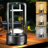 Traumheim Tragbare Innen-/Außentischlampe aus Metall, kabellose wiederaufladbare LED-Lampe, 3 Farben stufenlos dimmbar, Beleuchtung für Restaurant/Schlafzimmer