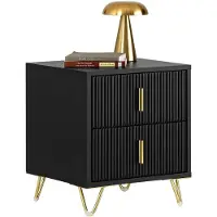 SoBuy Bijzetkastje - Nachtkastje met 2 uitschuifbare lades - Max. 25KG - 30 x 40 x 47 cm - Zwart/Goud