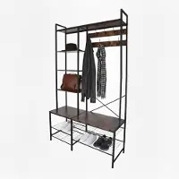 Relaxdays Garderobe, 4 Schuhablagen, 9 Doppelhaken, 5 Hutablagen, Kleiderständer HBT 190 x 120 x 40 cm, schwarz/ braun