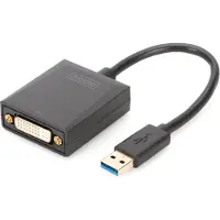 Digitus USB 3.0 auf DVI Adapter, 1920 x 1080 Pixel, 1080p, Schwarz, Sichtverpackung, 45 mm, 17 mm