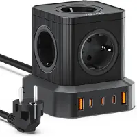 Voomy Steckdosenwürfel Power S100, 2m Kabel, 5x Schutzkontakt, 3x USB-C, 2x USB-A, mit Schalter