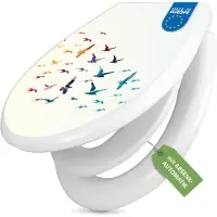 Banjado Familien WC Sitz weiß mit Kindersitz und Absenkautomatik und Motiv Fliegende Vögel [TDWK 10738]