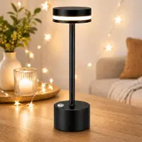 Traumheim Nachttischlampe, LED Tischlampe kabellose, 3 Farbtemperaturen, Touch-stufenlose dimmbar, 1800mAh Akku Tischleuchte, 360° Licht, Schwarz