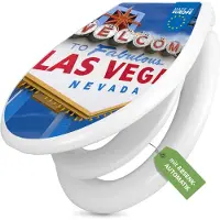 Banjado Familien WC Sitz weiß mit Kindersitz und Absenkautomatik und Motiv Las Vegas [TDWK 10127]