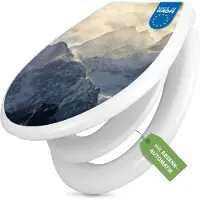 Banjado Familien WC Sitz weiß mit Kindersitz und Absenkautomatik und Motiv Alpen im Sonnenschein [TDWK 12991]