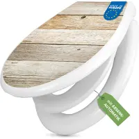 Banjado Familien WC Sitz weiß mit Kindersitz und Absenkautomatik und Motiv Graues Holz [TDWK 12172]