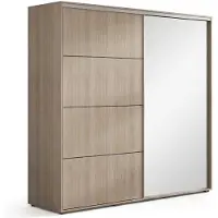 BM-Möbel A12 Schlafzimmerschrank mit 2 Schiebetüren, Spiegel - Sonoma- 150 x 62 x 245 cm