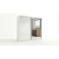 BM-Möbel A11 Kleiderschrank mit 2 Schiebetür aus Glas und Spiegel - Weiß, Lacobel Weiß - 150 x 62 x 215 cm