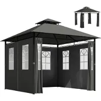 Outsunny Pavillon 3 x 3 m Gartenzelt mit Seitenwand Partyzelt mit Doppeldach