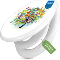 Banjado Familien WC Sitz weiß mit Kindersitz und Absenkautomatik und Motiv Märchenzauberbaum [TDWK 10149]