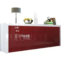 Vladon Sideboard La Paz V2, Germany, Kommode mit 2 Türen, 2 Schubkästen und 2 Klappen, Weiß Hochglanz/Bordeaux Hochglanz/Weiß Hochglanz (200 x 72 x 35 cm)