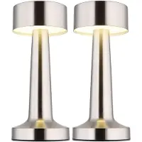 Globo Lighting 2x LED Tischleuchte, nickel matt, Touchdimmer, Akku, H 21 cm