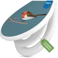 Banjado Familien WC Sitz weiß mit Kindersitz und Absenkautomatik und Motiv abstrakter Vogel [TDWK 12883]