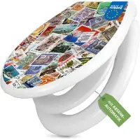 Banjado Familien WC Sitz weiß mit Kindersitz und Absenkautomatik und Motiv Briefmarken [TDWK 10123]
