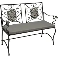 Degamo Gartenbank Parkbank Bank SIENA 2-sitzer 116cm, Eisen schwarz mit Mosaikeinlagen grau mit Polsterauflage grau