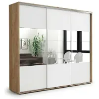 BM-Möbel A26 Kleiderschrank - Craft Gold, Lacobel Weiß - 250 x 62 x 245 cm