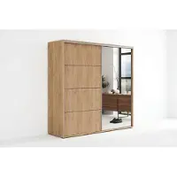 BM-Möbel A12 Schlafzimmerschrank mit 2 Schiebetüren, Spiegel - Craft Gold - 125 x 62 x 245 cm
