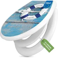 Banjado Familien WC Sitz weiß mit Kindersitz und Absenkautomatik und Motiv Blauer Rettungsring [TDWK 12763]