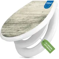 Banjado Familien WC Sitz weiß mit Kindersitz und Absenkautomatik und Motiv Graue Planken [TDWK 11468]