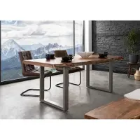 MASSIVMOEBEL24.DE MASSIVMOEBEL24 Baumtisch Akazie 200x100x77 natur lackiert / U-Beine silber matt FREEFORM 5