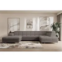 ALTDECOR Ecksofa - COMA U - 345x203x79 - Braun Corner Sofa Eckcouch Couch U-Form, Schlafcouch Ausziehbar Wohnlandschaft