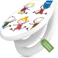 Banjado Familien WC Sitz weiß mit Kindersitz und Absenkautomatik und Motiv Happy Kids [TDWK 10250]