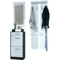 Vladon Garderobenset Garderobe Loret V2 Mini, Korpus in Schwarz matt / Front in Weiß Hochglanz