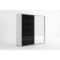 BM-Möbel A11 Kleiderschrank mit 2 Schiebetür aus Glas und Spiegel - Weiß, Lacobel Schwarz - 200 x 62 x 245 cm