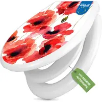 Banjado Familien WC Sitz weiß mit Kindersitz und Absenkautomatik und Motiv Mohn Aquarell [TDWK 12326]