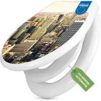 Banjado Familien WC Sitz weiß mit Kindersitz und Absenkautomatik und Motiv New York City [TDWK 10238]
