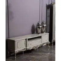 Casa Padrino Luxus Barock TV Schrank Grau / Silber 191 x 44 x H. 63 cm - Prunkvoller Massivholz Fernsehschrank - Barock Wohnzimmer Möbel